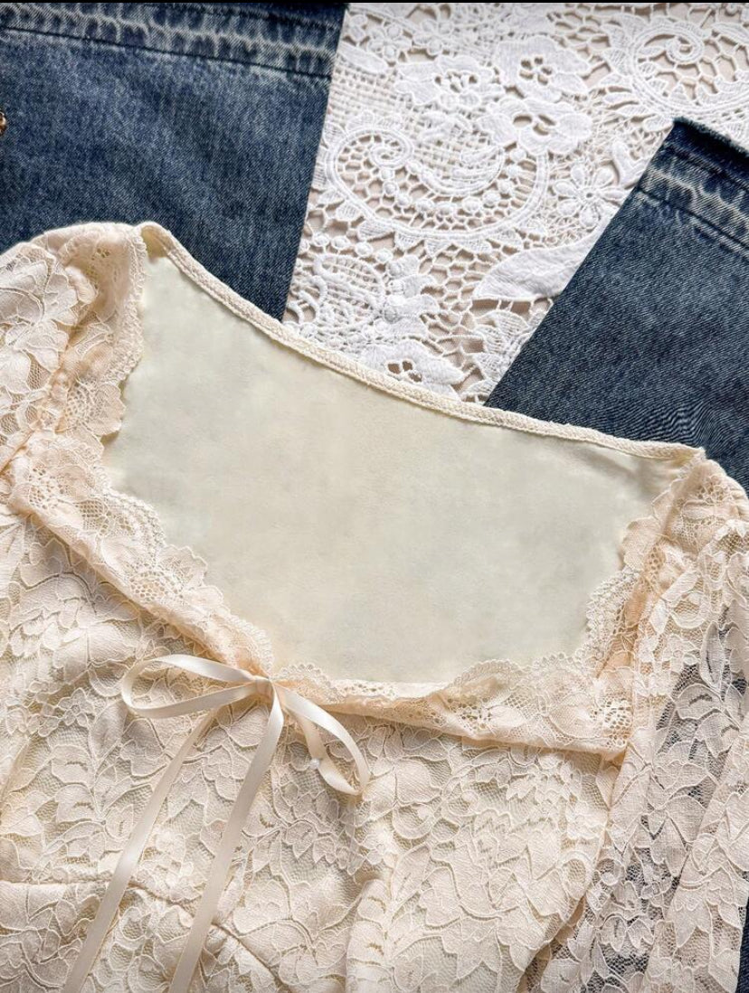 Women’s casual lace patch work top