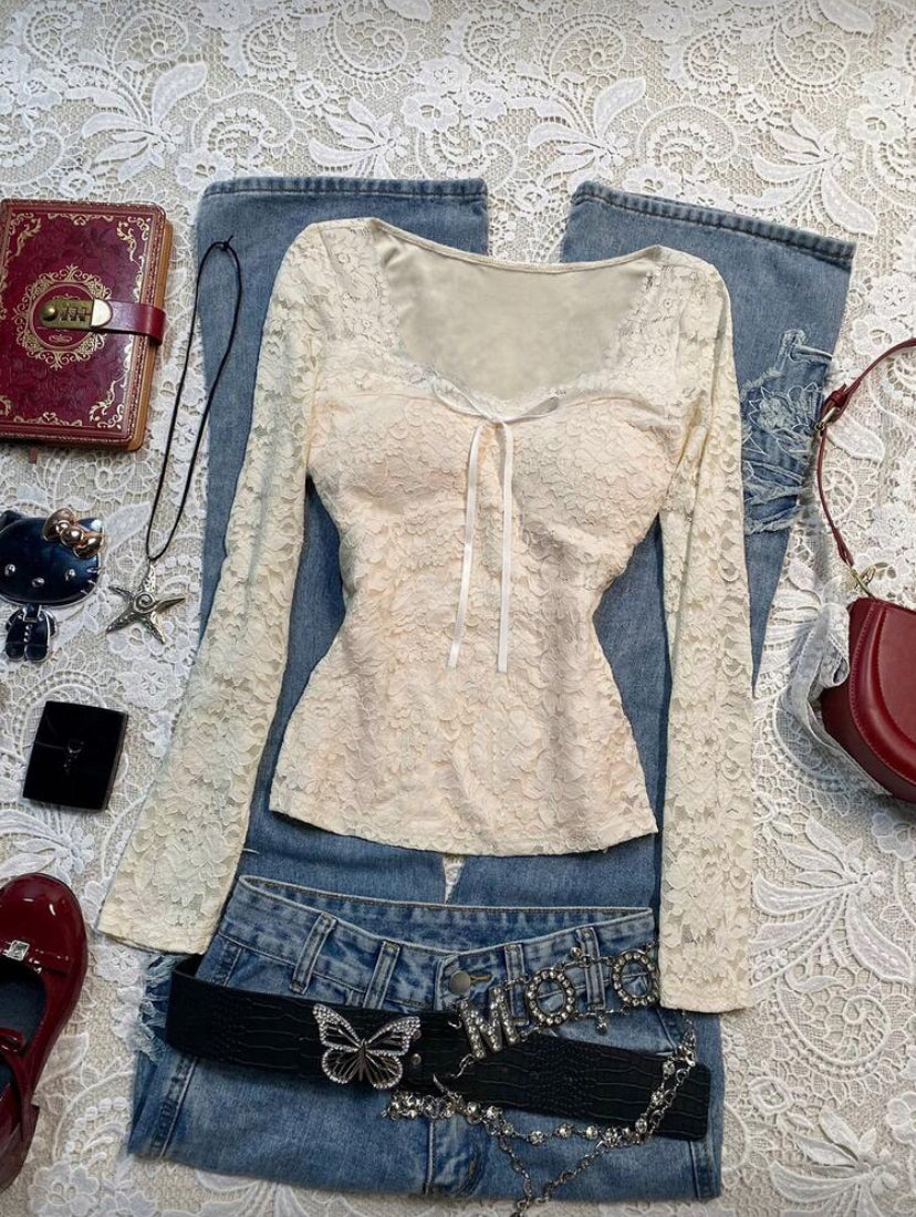 Women’s casual lace patch work top