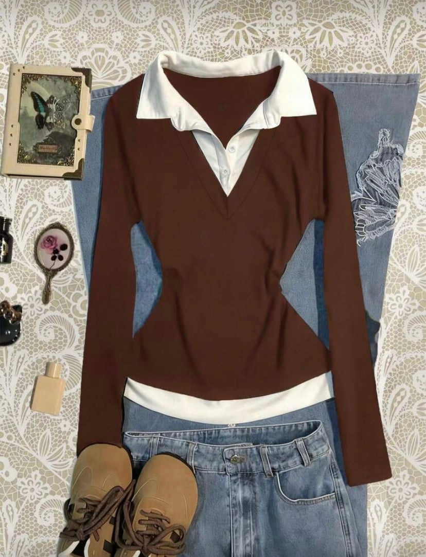 Women’s color block casual fitted tee