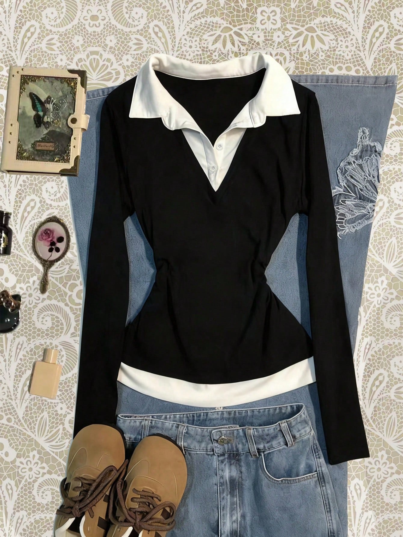 Women’s color block casual fitted tee