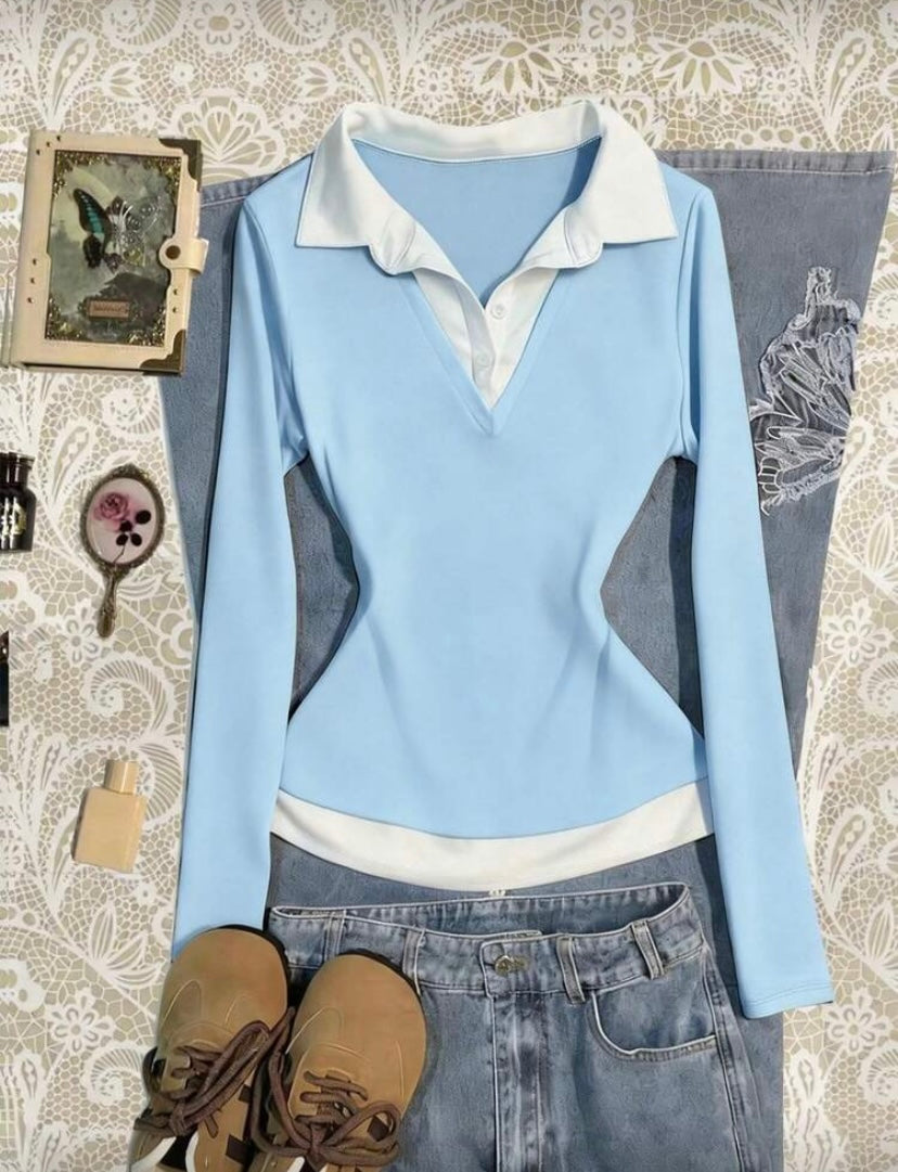 Women’s color block casual fitted tee