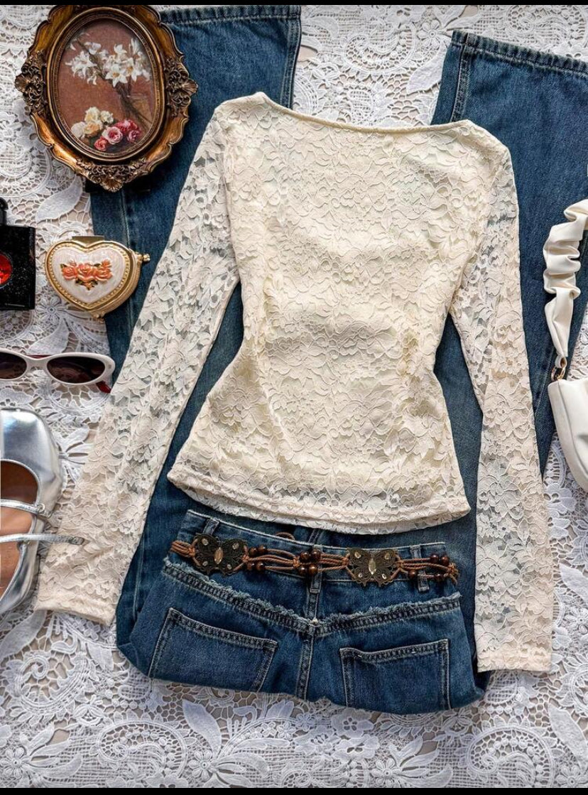 Women’s casual lace patch work top