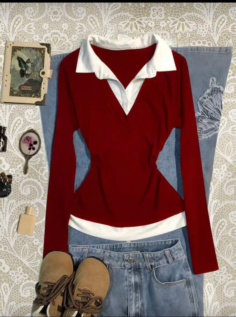 Women’s color block casual fitted tee