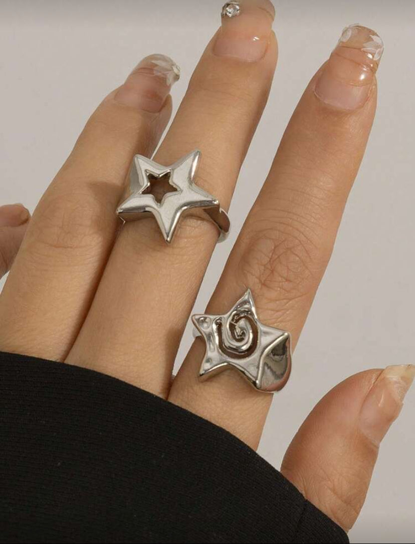 2pc minimalistic adjustable set of star rings