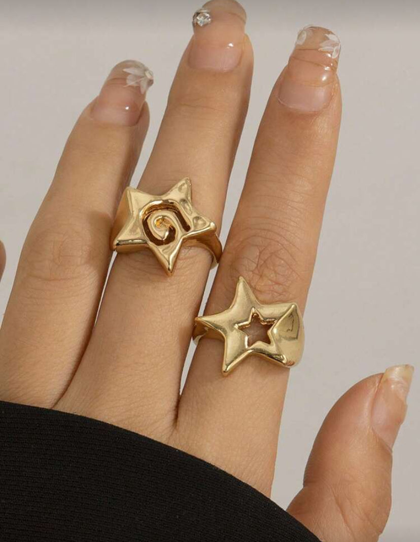 2pc minimalistic adjustable set of star rings
